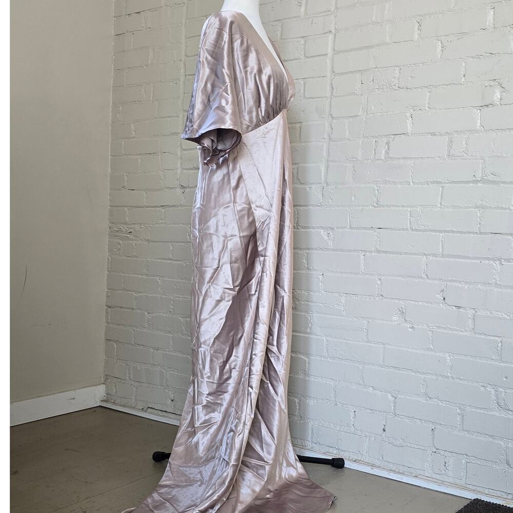 Birdy Grey Jesse Kimono Satin Dress Taupe Bridesmaid Maxi V-Neck Flutter Sleeve - Picture 4 of 12